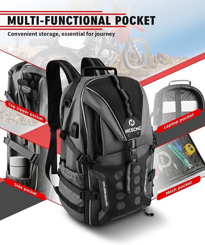 Motorcycle Helmet Bag Universal Motorcycle Helmet Backpack with 35L Large Capacity Motorcycle Riding Backpacks for Men Lugguge Storage Bag with Hidden Net, Grey
