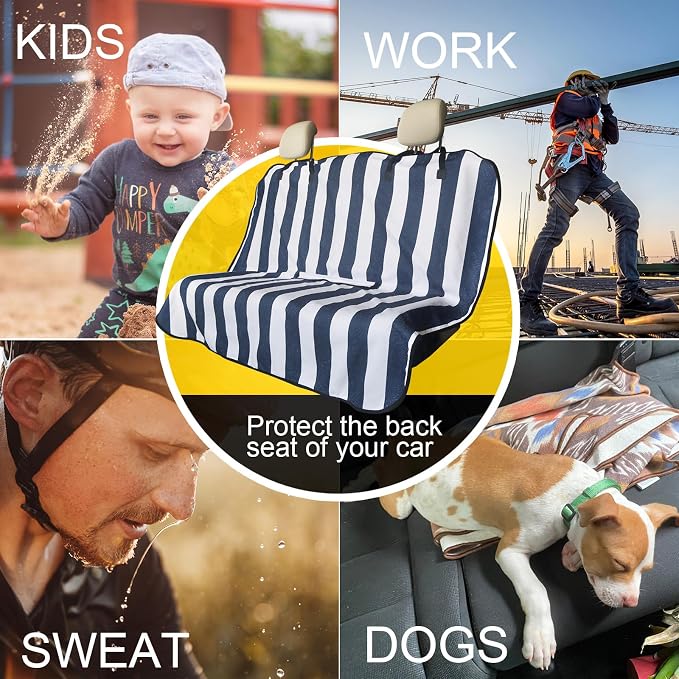 Back Seat Cover for Car Trucks Van SUV Jeep,Waterproof Rear Bench Towel Seat Covers for Dogs and Kids,Automotive Backseat Protector (Blue Stripe)
