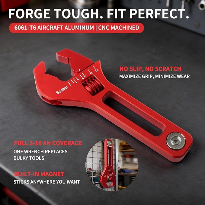 The Complete AN Fitting Kit: AN fittings Installation Tool + Red AN Wrench, Covers -3 to -16AN Sizes, No Damaged Fittings, Perfect for Fuel & Oil Lines