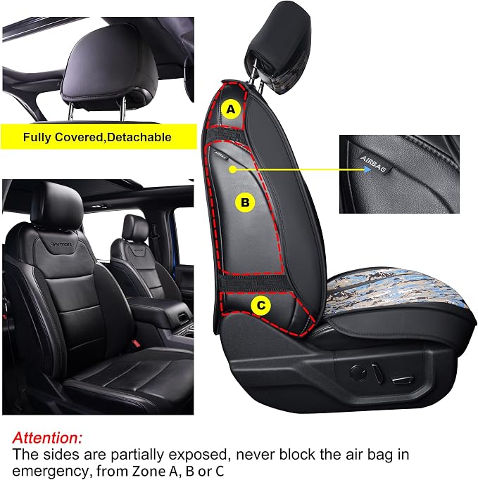 GXT Dodge RAM Seat Cover Full Set Fit for Select 2013-2021 Dodge RAM 1500 2500 3500 Pickup Truck, Waterproof Synthetic Leather Car Seat Cover and Cushion (Camouflage White)