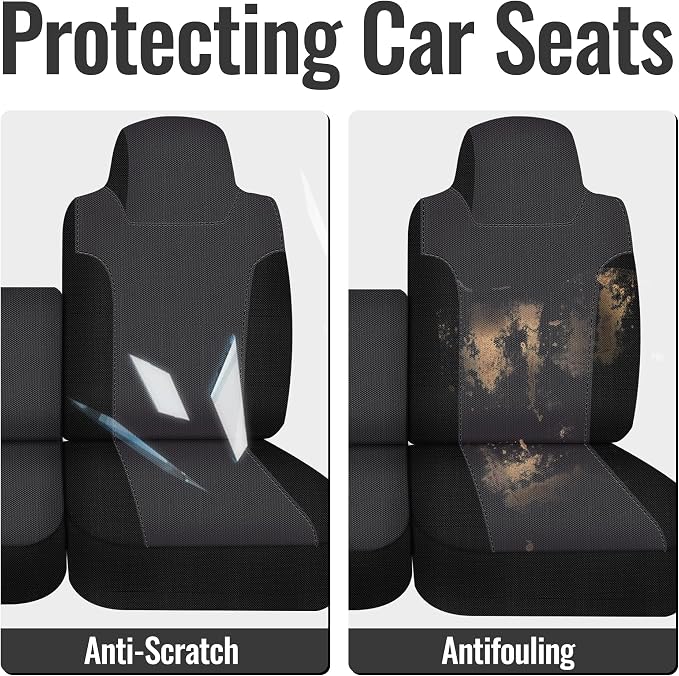 40/60 Split Bench Design Front Seat Cover for Isuzu NPR 1995-2005, Knitted Fabric with Soft Foam Lining, Breathable Seat Protector-Balck