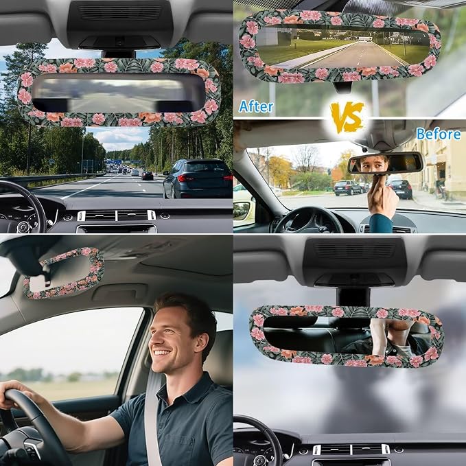 17 Pack Dragonfly Car Seat Covers Full Sets for Women,Starry Sky Dragonfly Car Interior Aaccessories with Pink Head Rest Covers,Steering Wheel Cover,Seat Belt Cover Pad,Armrest Pad,Cup Mats