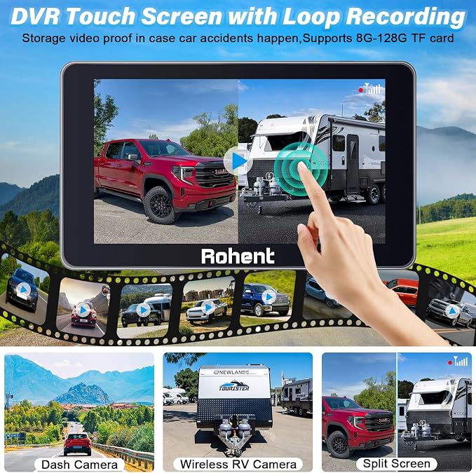 Rear&Front Wireless RV Backup Camera: 7'' Touchscreen Monitor Recording Audio Dash Cam USB Plug and Play Easy Install for Trailer Truck HD 1080P Quick Compatible with Furrion Pre-Wired System N10