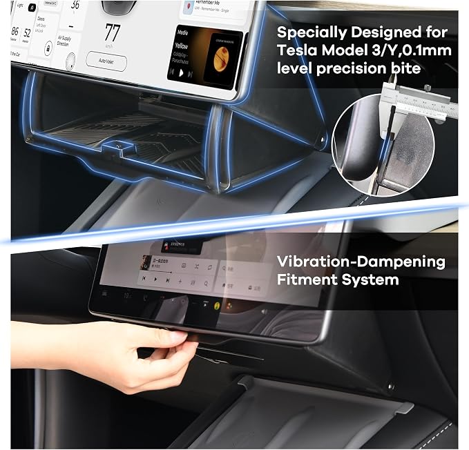 Under Screen Storage for Tesla Model Y/3 - Organizer Tray for Tesla Screen Compartment (Include Juniper & Highland), Enhanced Vehicle Interior with Secure Compartments (Black)