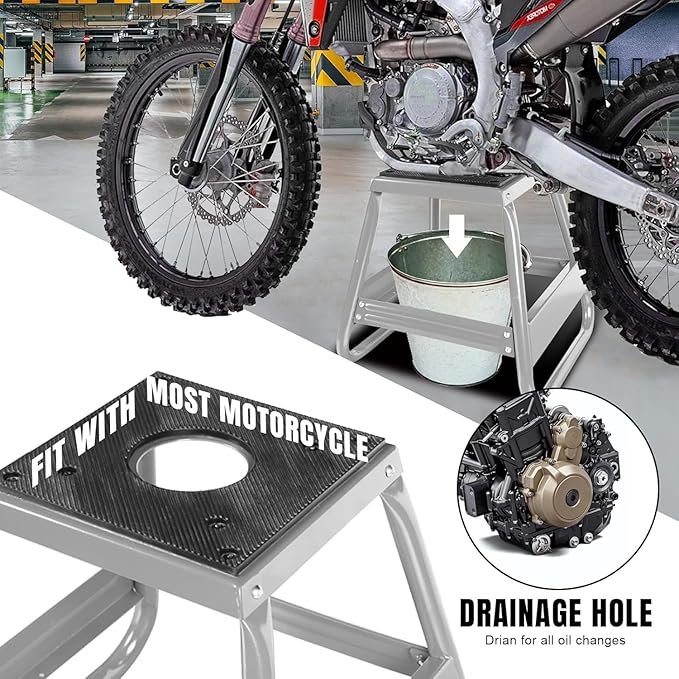 Big RED Dirt Bike Stand, 1000lb Capacity, Universal Detachable Maintenance Motorcycle Lift for Kawasaki, Honda, Yamaha, Silver