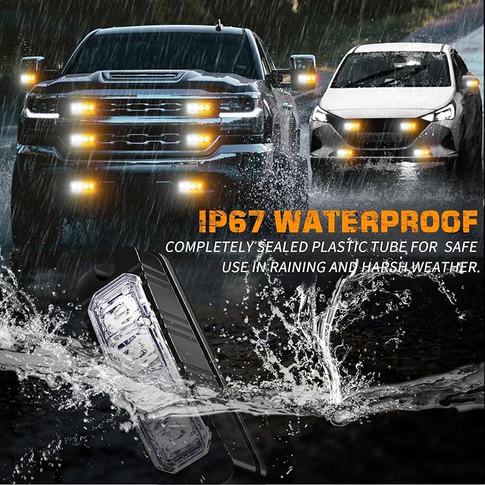 XRIDONSEN 37" 104 LED Roof Top Strobe Light Bar & 8PCS Sync Grill Strobe Lights Surface Mount Safety Lights for Tow Plow Trucks Construction Vehicles, ATV, UTV, JEEP