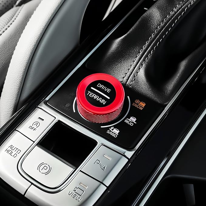 5PCS Aluminum Car Drive Mode Gear Shift Switch Cover,Radio Audio Volume Adjustment Knob Cover,AC Switch Button Knob Cover Compatible with Kia Telluride 2020-2024 Accessories (Red)