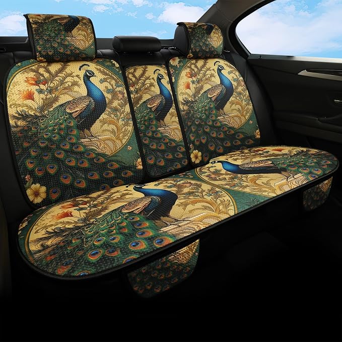 Car Seat Covers Set, 5 - Seat Full Set with Headrest,Peacock Honeycomb Knit Fabric, Breathable & All - Season Universal Automotive Seat Protectors