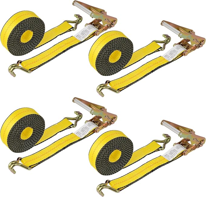 4 Pack 2" x27' Ratchet Strap Tie Down Straps 10000LB Break Strength J Hook Heavy Duty Cargo Ratchet Straps TieDowns 3,333LB Working Load Limit