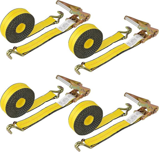 4 Pack 2" x27' Ratchet Strap Tie Down Straps 10000LB Break Strength J Hook Heavy Duty Cargo Ratchet Straps TieDowns 3,333LB Working Load Limit