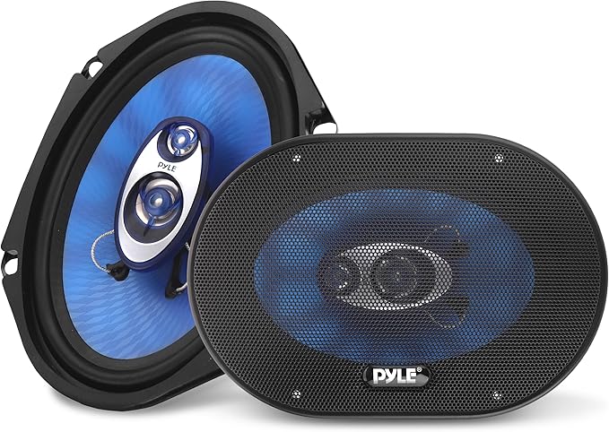 Pyle 6” x 8” Car Sound Speaker (Pair) - Upgraded Blue Poly Injection Cone 3-Way 360 Watts w/ Non-fatiguing Butyl Rubber Surround 70 - 20Khz Frequency Response 4 Ohm & 1" ASV Voice Coil - Pyle PL683BL