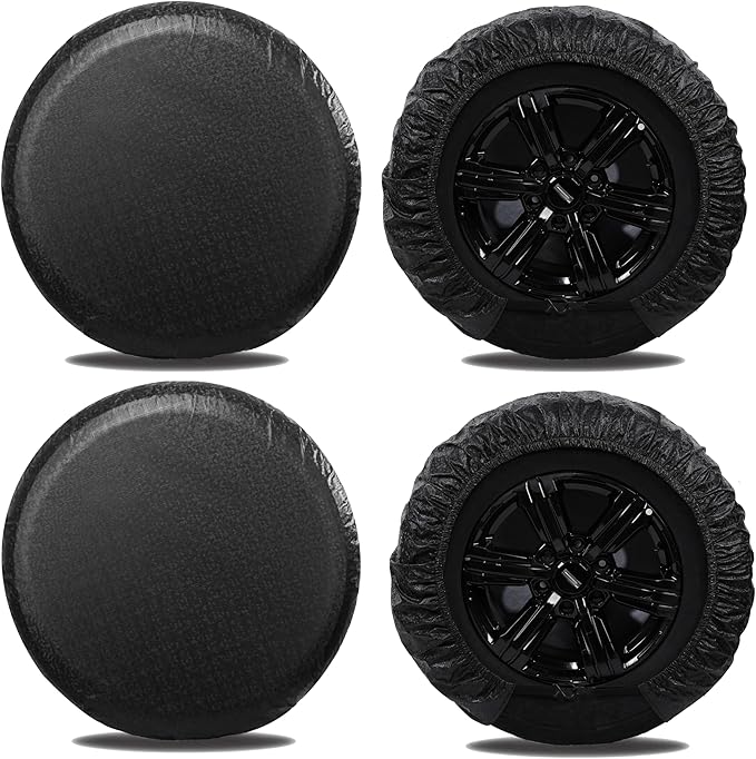 MOONET Tire Covers for RV Wheel (4 Pack),Black Oxford Waterproof UV Sun Protectors for Motorhome Boat Trailer Camper Van SUV, D107cm x H28cm for Diameter 40"-42"