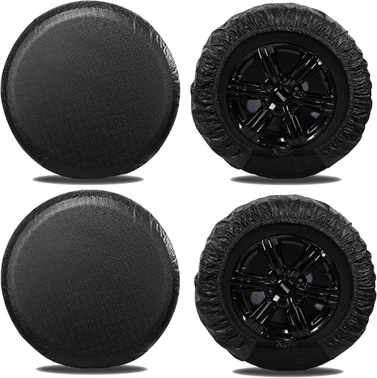MOONET Tire Covers for RV Wheel (4 Pack),Black Oxford Waterproof UV Sun Protectors for Motorhome Boat Trailer Camper Van SUV, D107cm x H28cm for Diameter 40"-42"