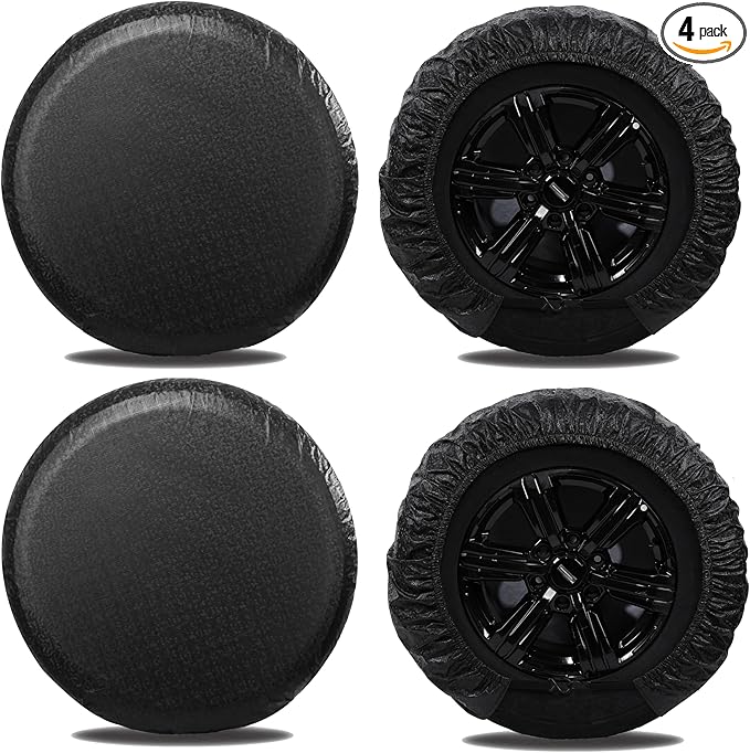 MOONET Tire Covers for RV Wheel (4 Pack Black), Oxford Waterproof UV Sun Protectors for Motorhome Boat Trailer Camper Van SUV, D81cm x H28cm for Diameter 30"-32"