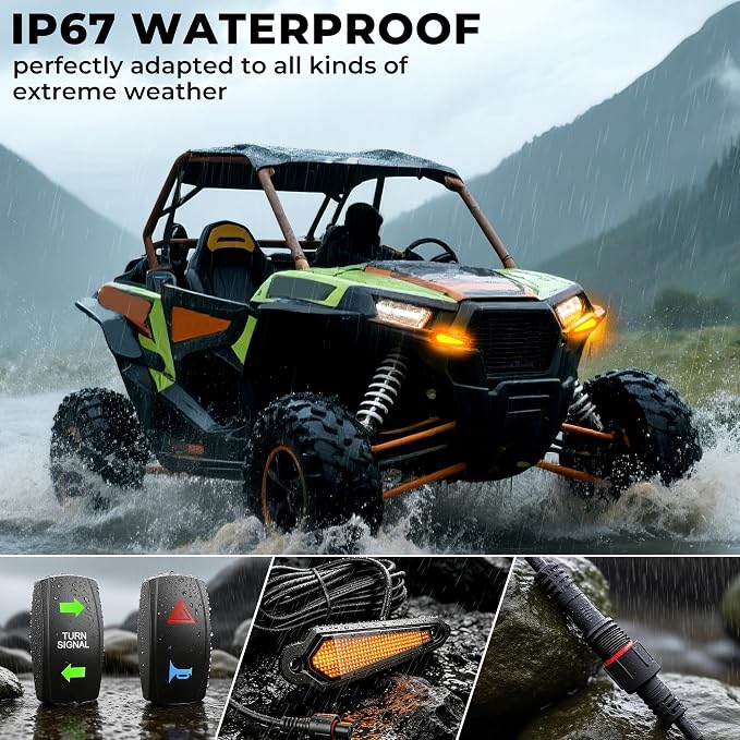 YUDE UTV ATV SXS Turn Signal Kit with 110dB Horn, 4PCS Amber LED Blinker Lights with Rocker Switch, Pre-Wired Plug and Play Street Legal Kit for Polaris Can-Am Kawasaki CFMOTO Yamaha 12V Golf Cart