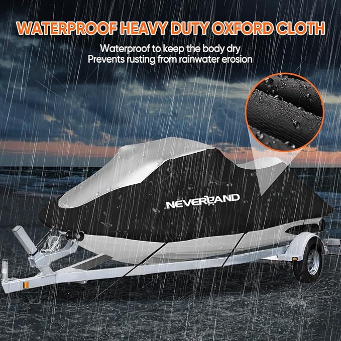 NEVERLAND Jet Ski Cover Suitable for 2 3 Seater Jetski Covers Heavy Duty Waterproof with 2 Air Vent Marine Grade UV Resistant Compatible with Yamaha Sea-Doo Lengths 135'' to 145"