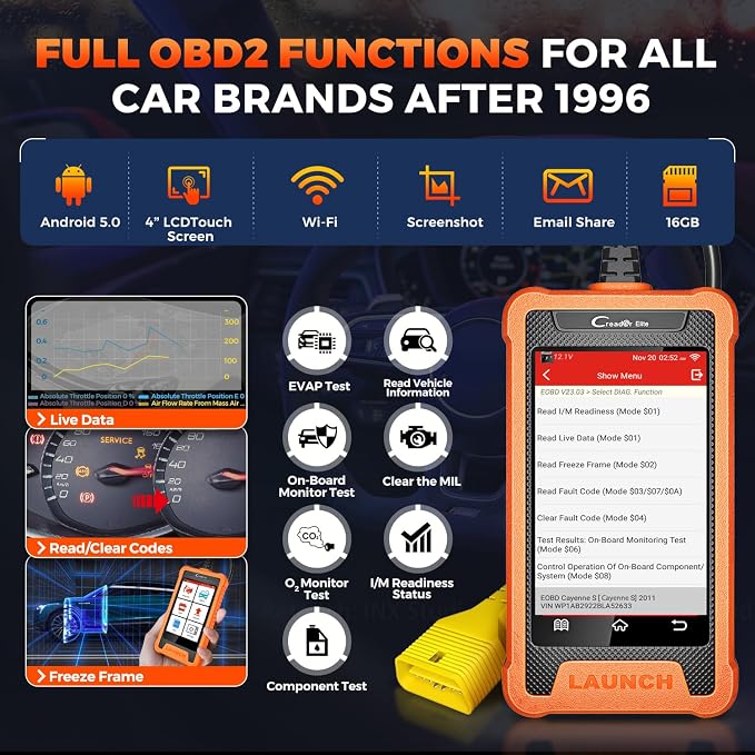 LAUNCH Creader Elite for Land Rover Jaguar OBD2 Scanner, Full System Diagnostic Tool, Bi-Directional Scan Tool, All Reset Services, Active Tests, Height Calibration, Auto VIN, Lifetime Free Update