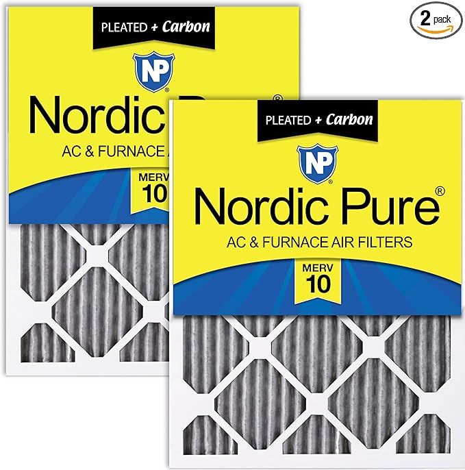 Nordic Pure 18x18x1 (Actual Size: 17 3/4 x 17 3/4 x 3/4) Furnace Air Filters MERV 10 Pleated Plus Carbon 2 Pack