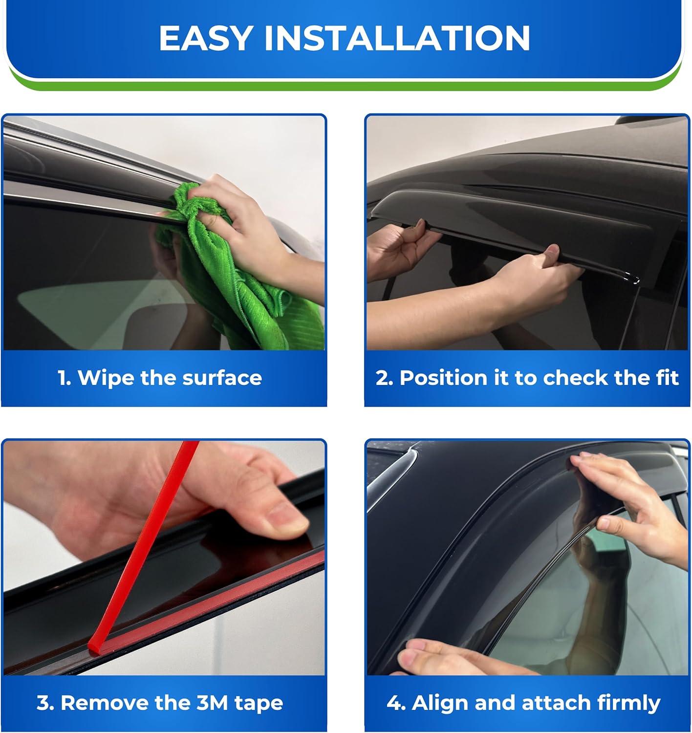 KPY Window Visor Compatible with Hyundai Sonata 2020-2024, 4PC Rain Guard Side Window Vent Deflectors Tape-On Mugen Style, 2020 2021 2022 2023 2024