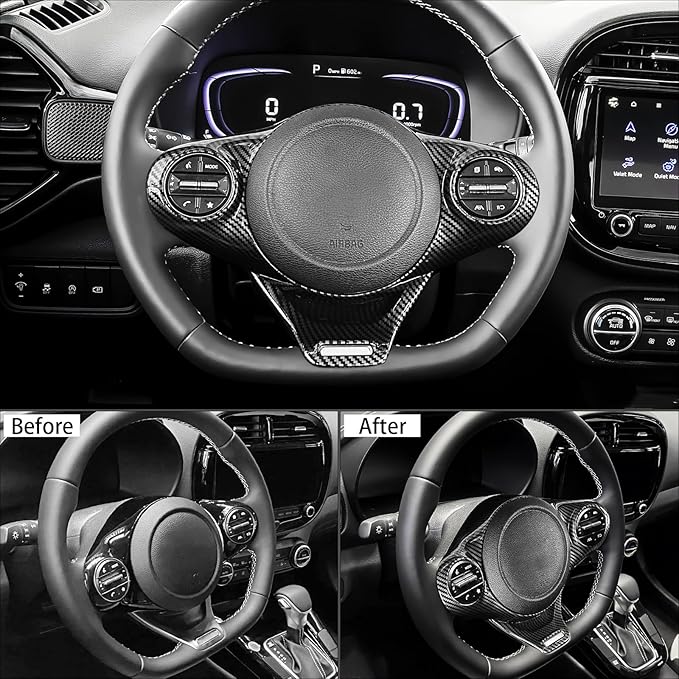 ABS Car Steering Wheel Frame Cover Steering Wheel Button Panel Frame Compatible with Kia Soul GT 2020-2025 Accessories (Carbon Fiber Style)