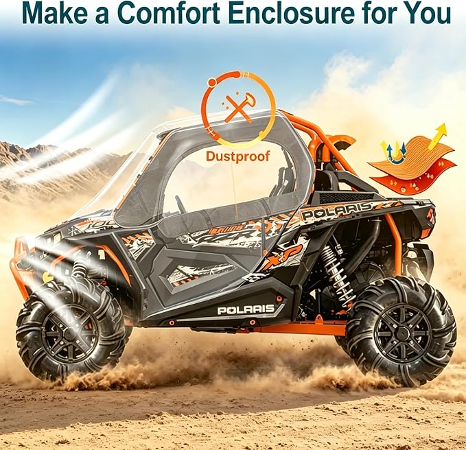 QYMOTO Polaris RZR XP 1000 Doors,2 Layers-Soft Canvas Upper Door Windows Fit RZR XP 1000 / XP Turbo 2014-2025 Cab Enclosure with Strong Zipper Open Window, Stop Cold, Rain,Dust and Debris Outdoor