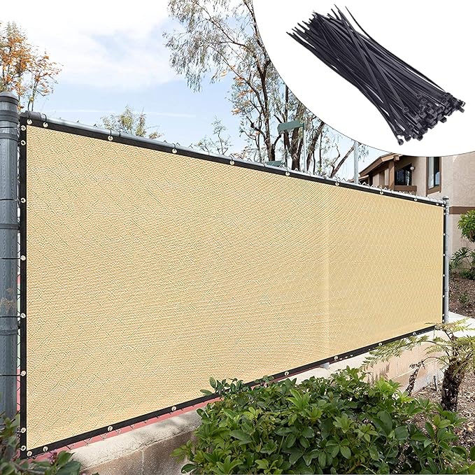 Royal Shade Custom Size 5' x 131' Beige Fence Privacy Screen Windscreen Cover Netting Mesh Fabric Cloth - Cable Zip Ties Included (We Make Custom Size)