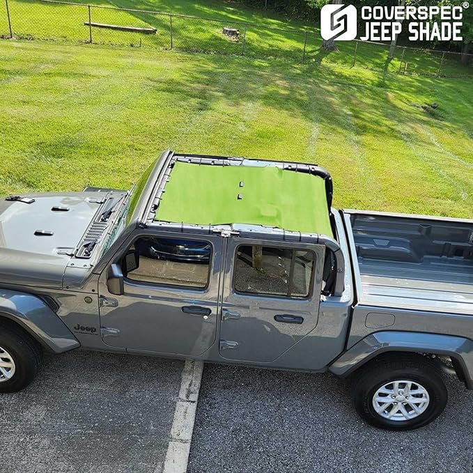 JT Top Sun Shade Roof Compatible with Jeep Gladiator 4 Door 2018 to 2023 Sunshade Sunroof Bikini Cover Blocks UV Wind Noise Green Mesh for Full Length