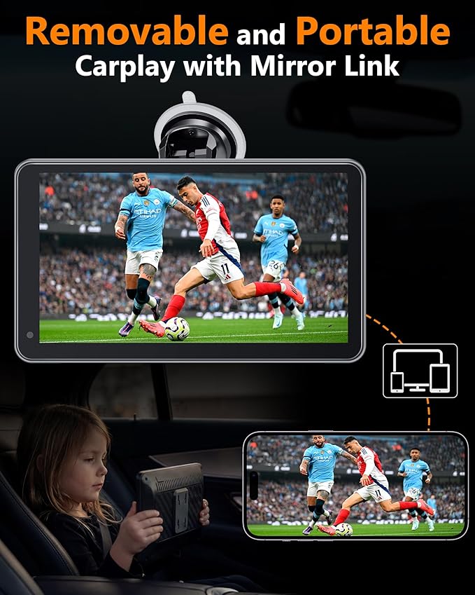 Portable Carplay Screen with Backup Camera - Plug-Play 7-inch HD 1080P Car Touchscreen Supports Both Apple CarPlay & Android Auto - No Dashboard Removal, GPS Navigation, Voice Control, Bluetooth