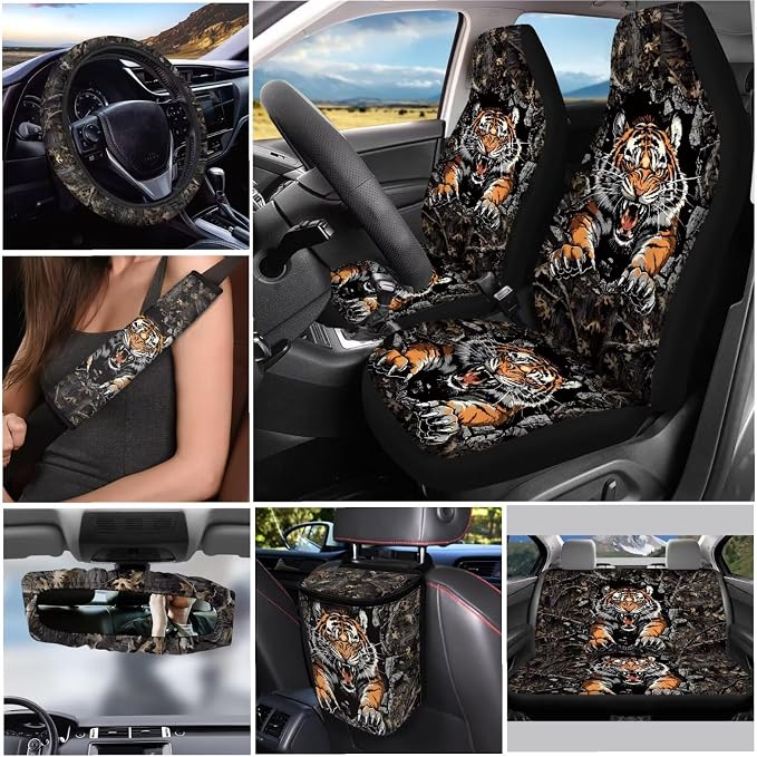 Fashion Tiger 12 Pack Car Seat Covers Full Set Steering Wheel Cover Seat Belt Cover Keychain Holder Chapstick Holder Universal Fit for Vehicles,Cars,Suvs,Vans,Sedans