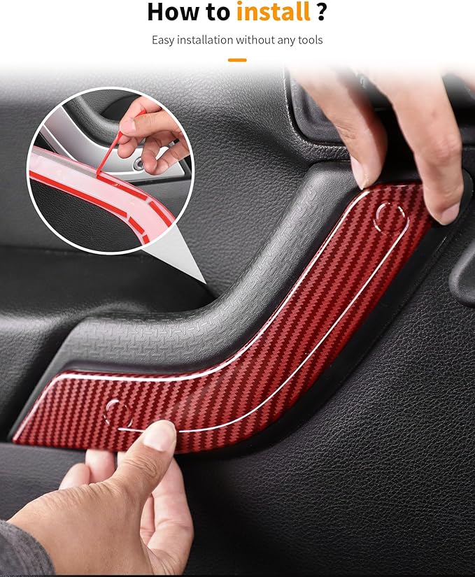 Hoolcar Steering Wheel Cover Gear Shift Panel Trim Cover Water Cup Holder Cover Kit Interior Accessories Kit Fit for Jeep Wrangler JK JKU 2011-2018, 4-Door, Red Carbon Fiber