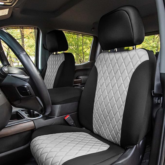 FH Group Custom Fit Car Seat Covers Specifically Made for 2019-2023 GMC Sierra 1500 2500HD 3500HD SLT AT4 Denali - Ultraflex Neoprene Water Resistant Automotive Seat Covers - Full Set Gray