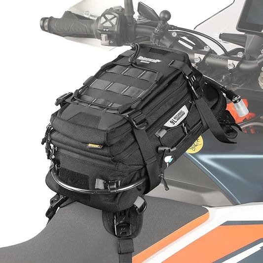 Rhinowalk Motorcycle Tank Bag Travel Luggage Motorcycle Backpack with 1.5L Water Bladder MOLLE System Fits Honda Yamaha Suzuki Kawasaki Harley-Black