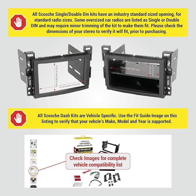 Scosche ICGM12BN Double DIN Radio Install Dash Kit Compatible with Select 2004-09 Non-Amplified Chevrolet and Pontiac Vehicles - Complete Car Stereo Installation Kit - See Vehicle Fit Guide in Images