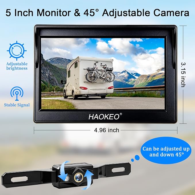 Backup Camera for Truck 5 Inch 1080P Front Rear View Monitor kit Auto Color Image Night Vision, Plug & Play,IP69 Waterproof Grid Lines for Car/RV/Tractor/Semi-Trailers/Pickup H11