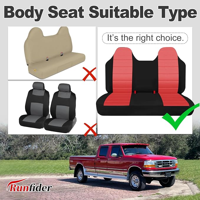 Custom Bench Seat Covers for Ford F150 F250 F350 1992 1993 1994 1995 1996 1997 1998 Heavy Duty Cloth Protector Interior Accessories，Waterproof & Machine Washable - Red