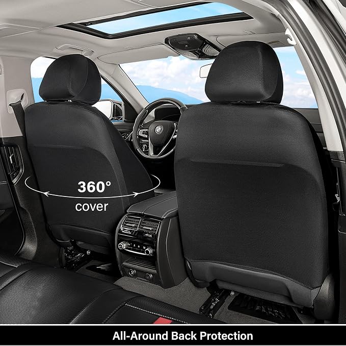 Coverado Leather Car Seat Covers Full Set & Carbon Fiber, Waterproof and Durable All Weather Protector, Universal Fit for SUV, Pickup Truck, Sedan, Automotive Vehicle Interior, Black&Red