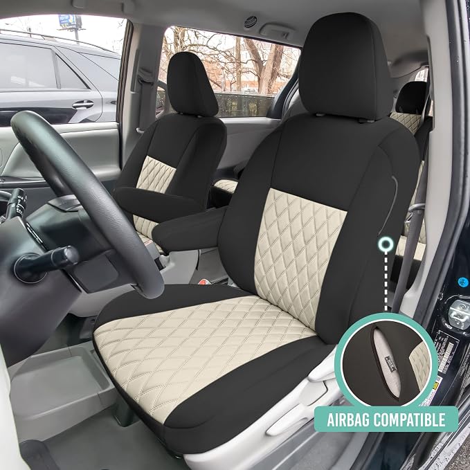 FH Group Custom Fit Car Seat Covers Specifically Made for 2011-2020 Toyota Sienna 7 Seater with Ultraflex Neoprene Water Resistant Automotive Seat Covers - Full Set Beige