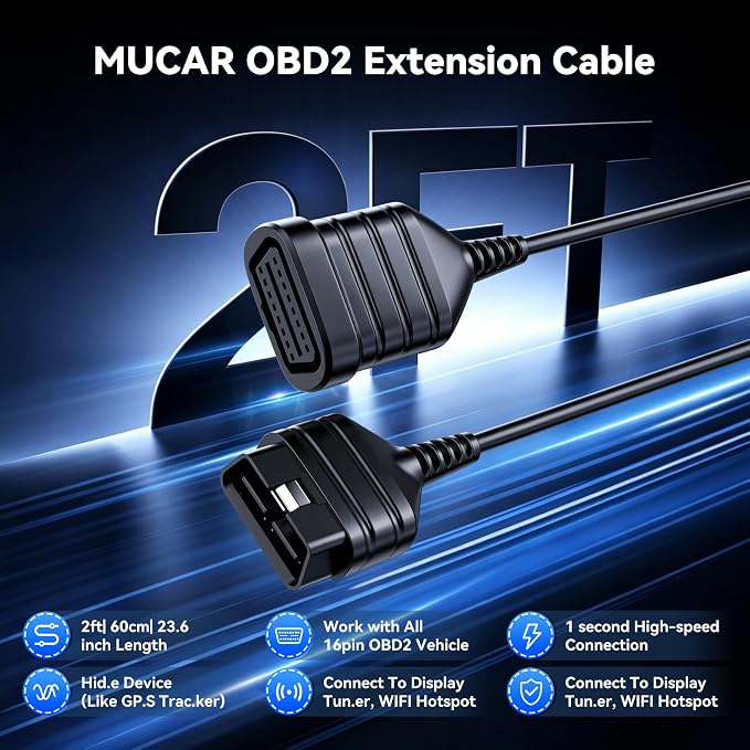 MUCAR CS6 Bidirectional Scan Tool + Universal 16 Pin Male to Female OBD2 Extension Cable