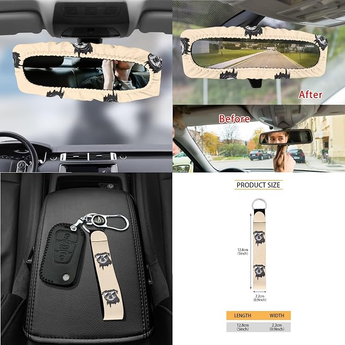 French Bulldog Print Car Front Back Seat Cover Set of 15 Steering Wheel Covers Seatbelt Strap Pad Garbage Cans Air Vent Storage Holder Rear View Mirror Cover Cup Holder Key Chain