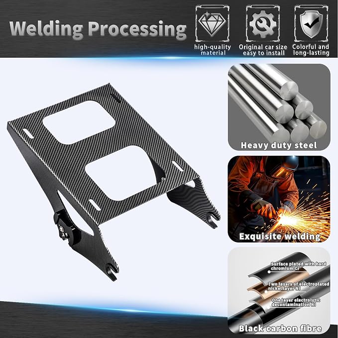 Black Carbon Fiber Pattern Detachable Tour Pack Mount Bracket Luggage Rack for Harley Touring Street Road Electra Glide Road King 2014-2026