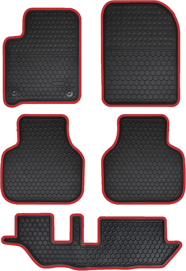 Car Floor Mats Custom Fit for Dodge Journey 2012 2013 2014 2015 2016 2017 2018 2019 2020（3 Row Set ） Odorless Washable Heavy Duty Rubber (All Weather) Floor Liners Christmas Red