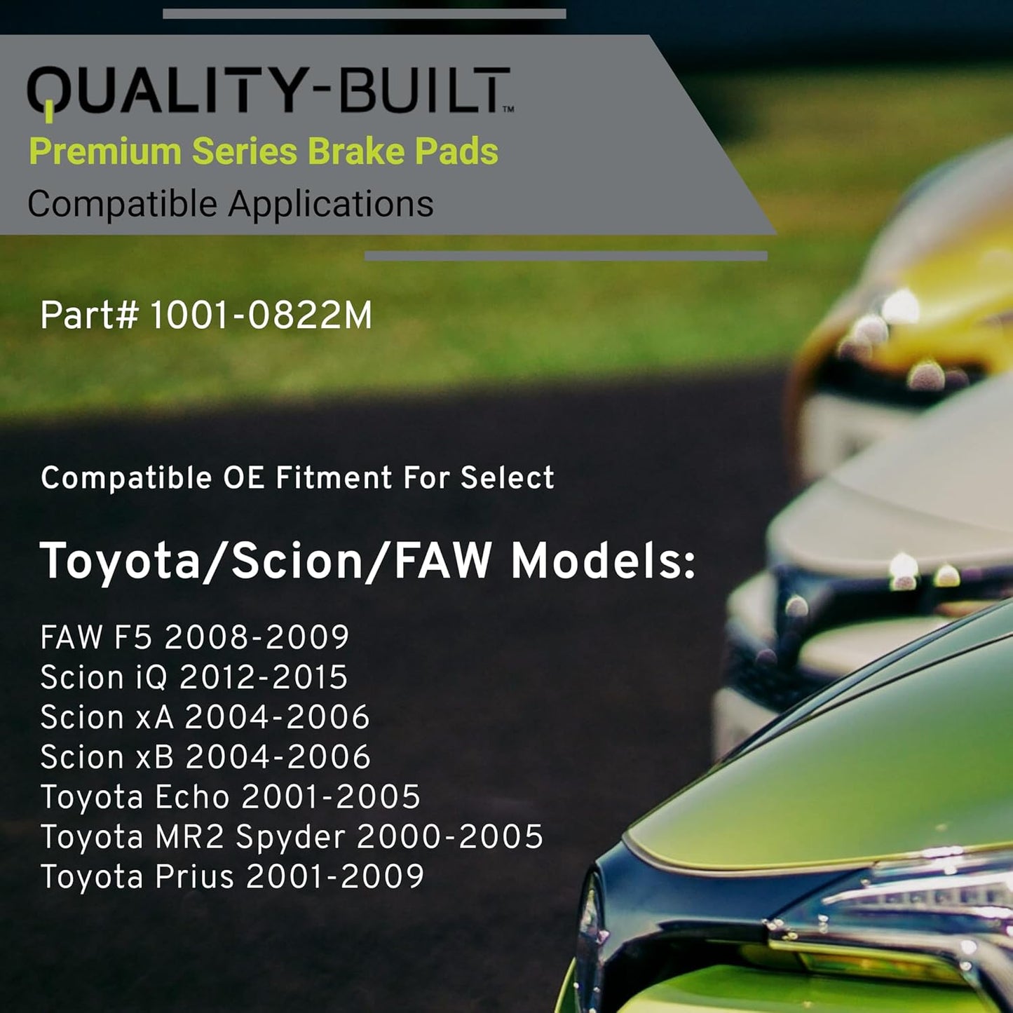 Premium Semi-Metallic Front Brake Pads (1001-0822M) Compatible with FAW F5 2009-2008, Scion iQ 2015-2012, xA 2006-2004, xB 2006-2004, Toyota Echo 2005-2001, MR2 Spyder 2005-2000 & More