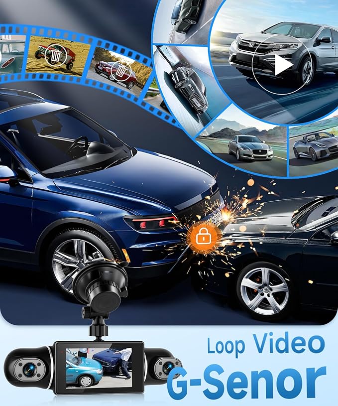 360° 4 Channel Dash Cam 2K Front 1080P Rear/Left/Right, 5G WiFi App Control, 3" IPS Screen, 8 IR Night Vision, G-Sensor Loop Recording, Reverse Assistance for All Vehicles