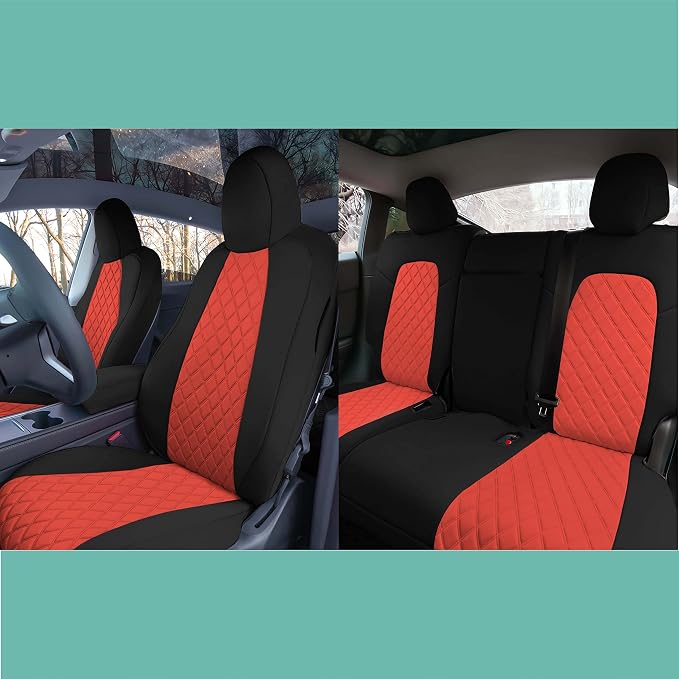 FH Group Custom Fit Car Seat Covers Specifically Made for 2020-2025 Tesla Model Y Ultraflex Neoprene Water Resistant Automotive Seat Covers - Full Set Red