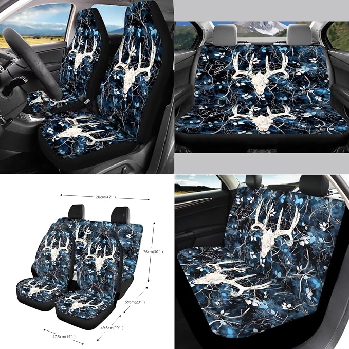 Deer Leaf Tie Dye Print 15PCS Car Accessories, Universal Car Seat Covers Steering Wheel Cushion Seat Belt Pad Coasters Trash Can Keychain Air Vent Storage Bag Universal Fit Most Cars