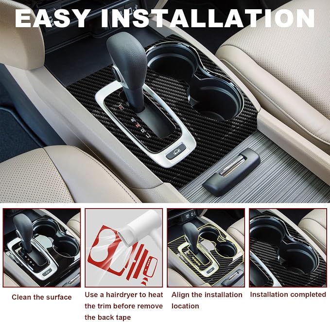 Real Carbon Fiber Center Console Gear Shift Panel Trim & Cup Holder Panel Trim Compatible with 2016-2022 Honda Pilot, Interior Decor Sticker Accessories