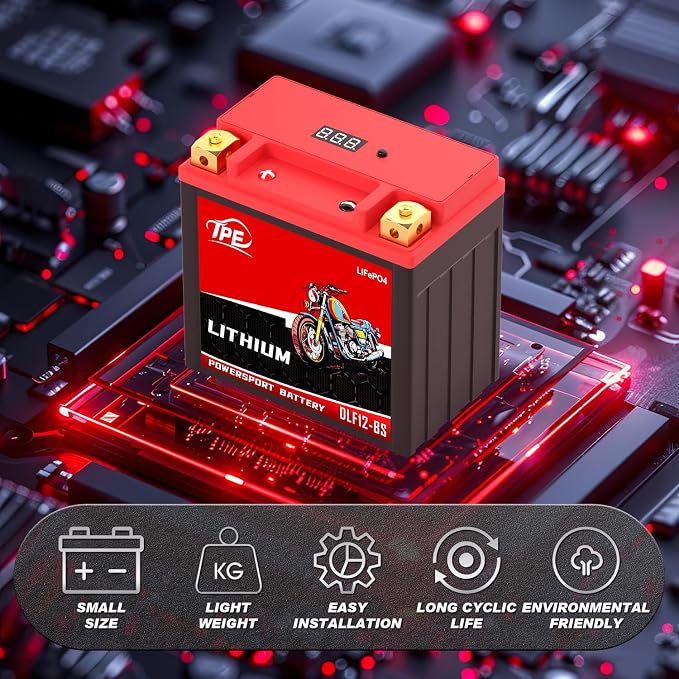 Lithium Motorcycle Battery YTX12-BS 12V, Lightweight LiFePO4 Replacement, High Starting Power, Maintenance-Free Powersports Battery