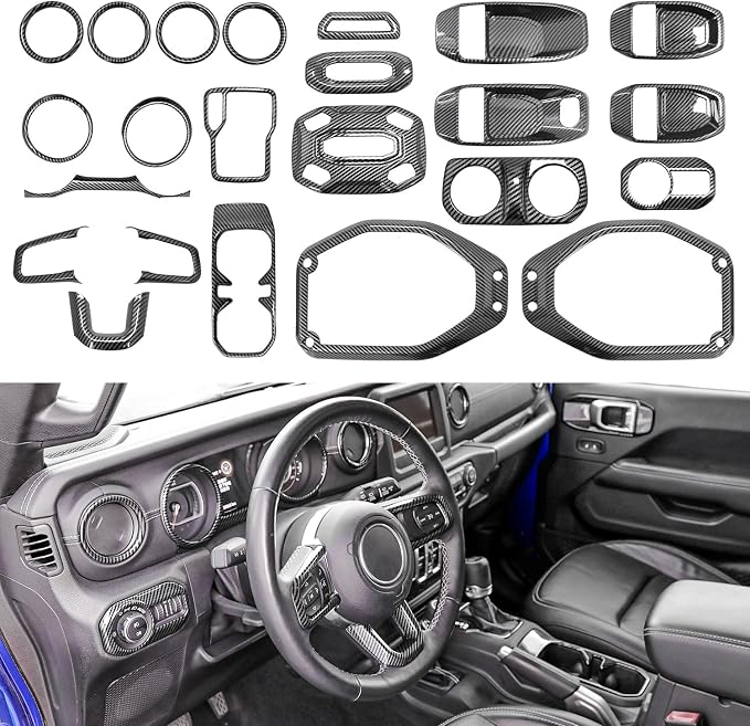 Barong for Jeep Wrangler JL JLU Gladiator JT 2018-2023 Accessories Interior Decoration Steering Wheel Gear Cup Holder Door Panel AC Air Vent Reading Light Cover 23PCS Full Set (Carbon Fiber)