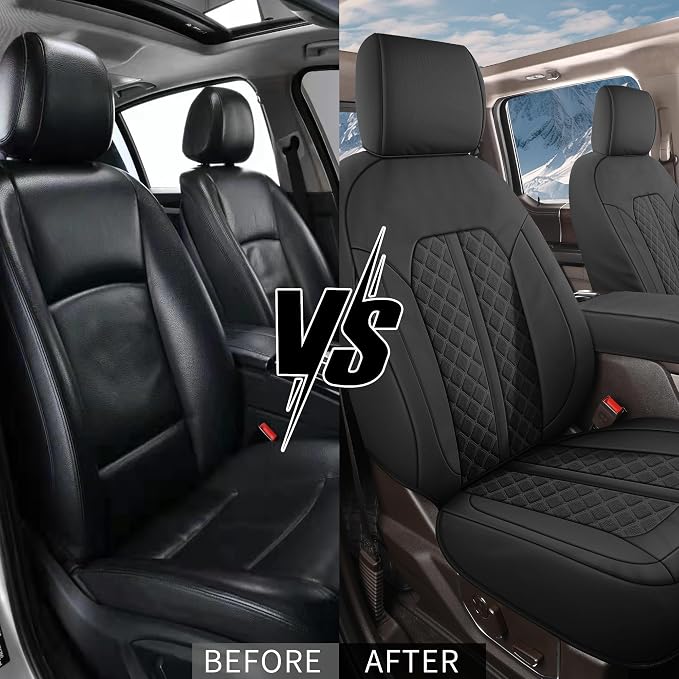 Truckiipa Front Seat Covers for Jeep Wrangler, Full Coverage Leather Car Seat Cover Fit for 2007-2017 Jeep Wrangler JK 2-Door/4-Door Altitude Sahara Freedom Willys Rubicon, Front Pair, Black