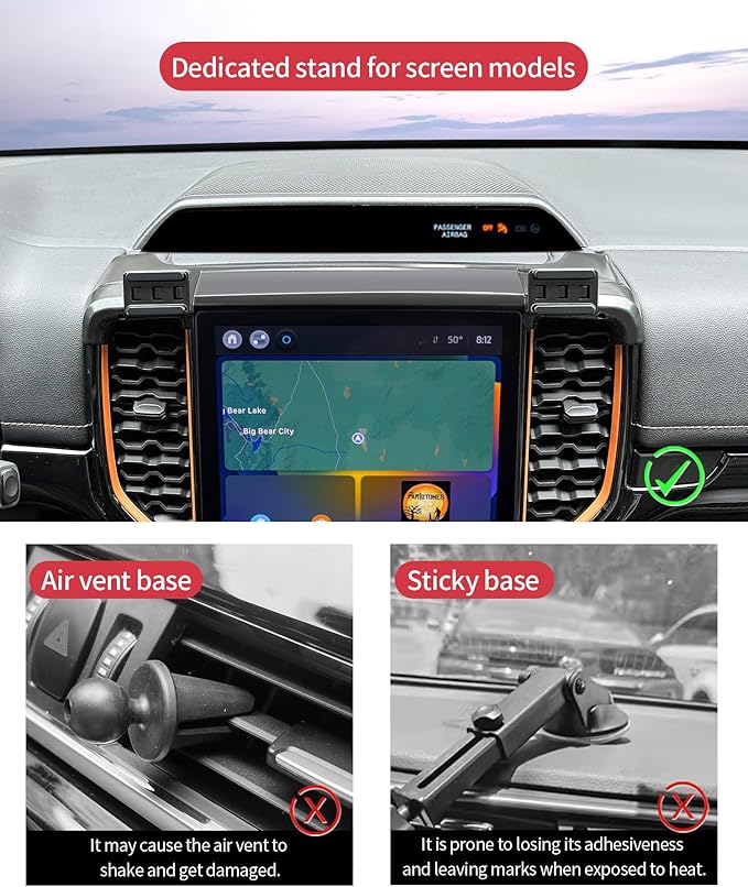Wireless Charging Car Phone Holder for Ford Ranger 2024-2025, 12" Screen Fixed Clip, 360° Rotation Car Phone Mount Compatible with MagSafe
